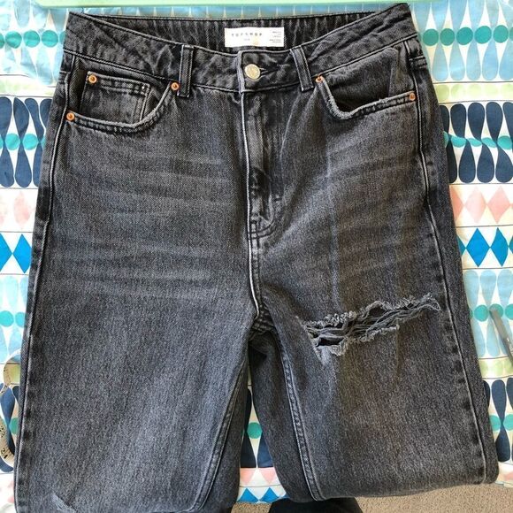 TOPSHOP women's Mom distressed Jeans Black size 28 (UK size 10) - Picture 4 of 6